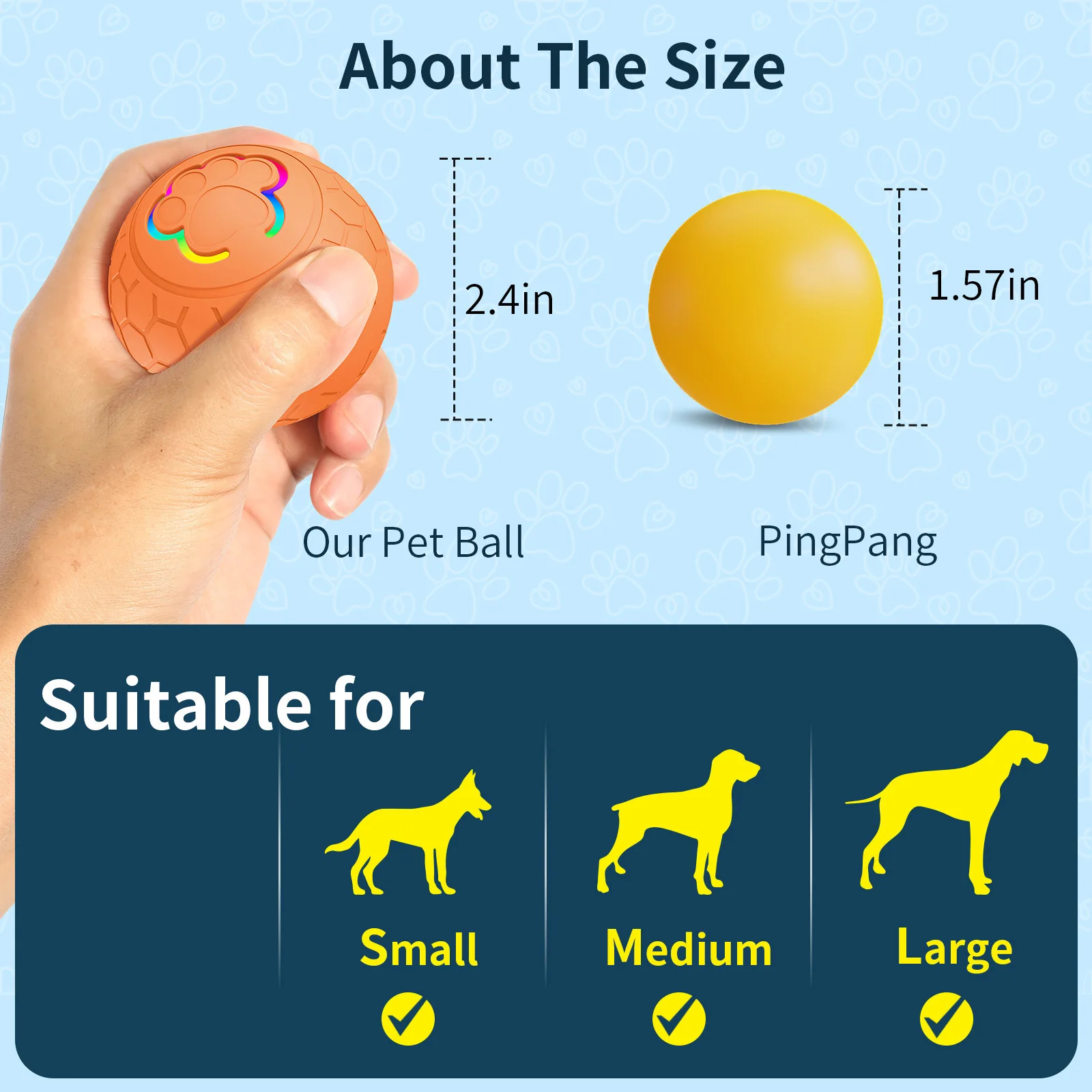 Smart Self-Rolling Dog Ball with RGB Light USB-C Rechargeable