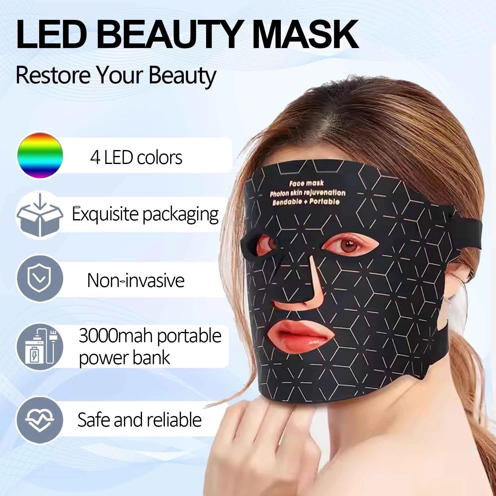 LED Face Mask Red Light Therapy 630nm & 850nm 4 Modes