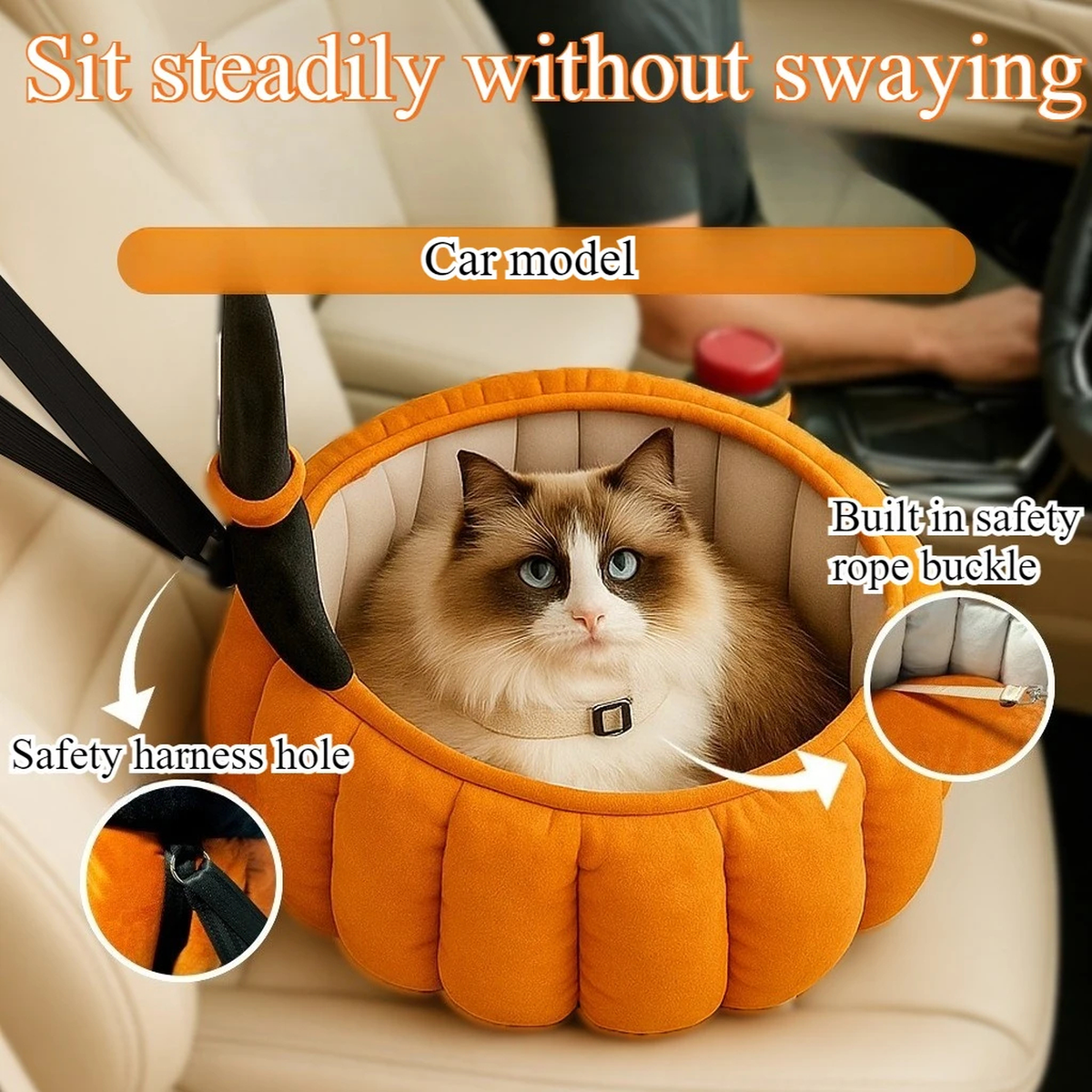 Pumpkin Cat Bed, Round 54 cm, Raised Rim, Removable Cushion