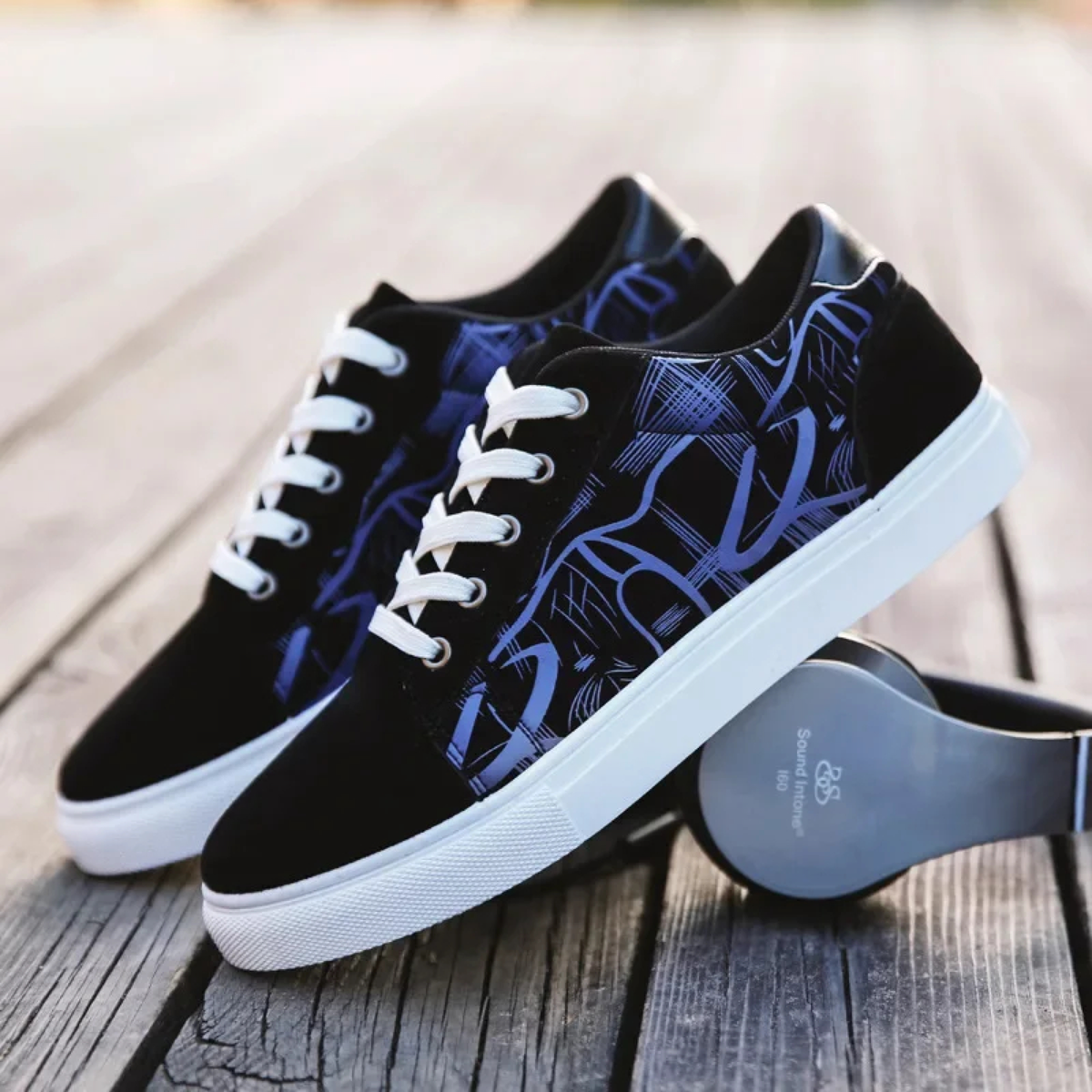 Abstract-Print Low-Top Lace-Up Sneakers in Three Colorways