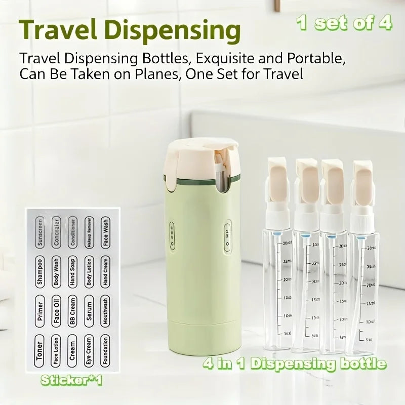 4-in-1 Travel Dispenser Bottle - Shampoo, Conditioner, Lotion & Body Wash - TradixPro