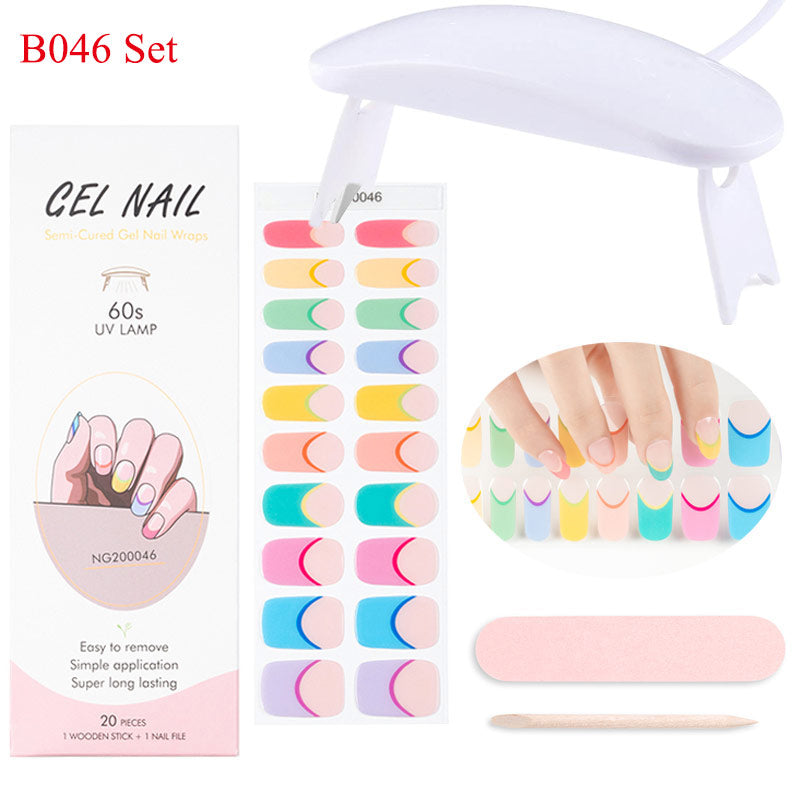 Gel Nail Wraps with UV Lamp Set - French Full Cover Manicure Kit