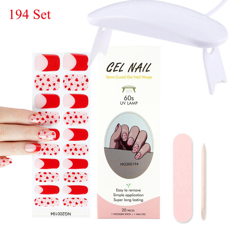 Gel Nail Wraps with UV Lamp Set - French Full Cover Manicure Kit