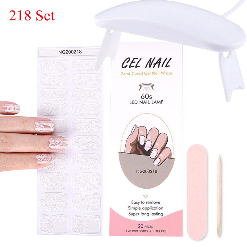 Gel Nail Wraps with UV Lamp Set - French Full Cover Manicure Kit