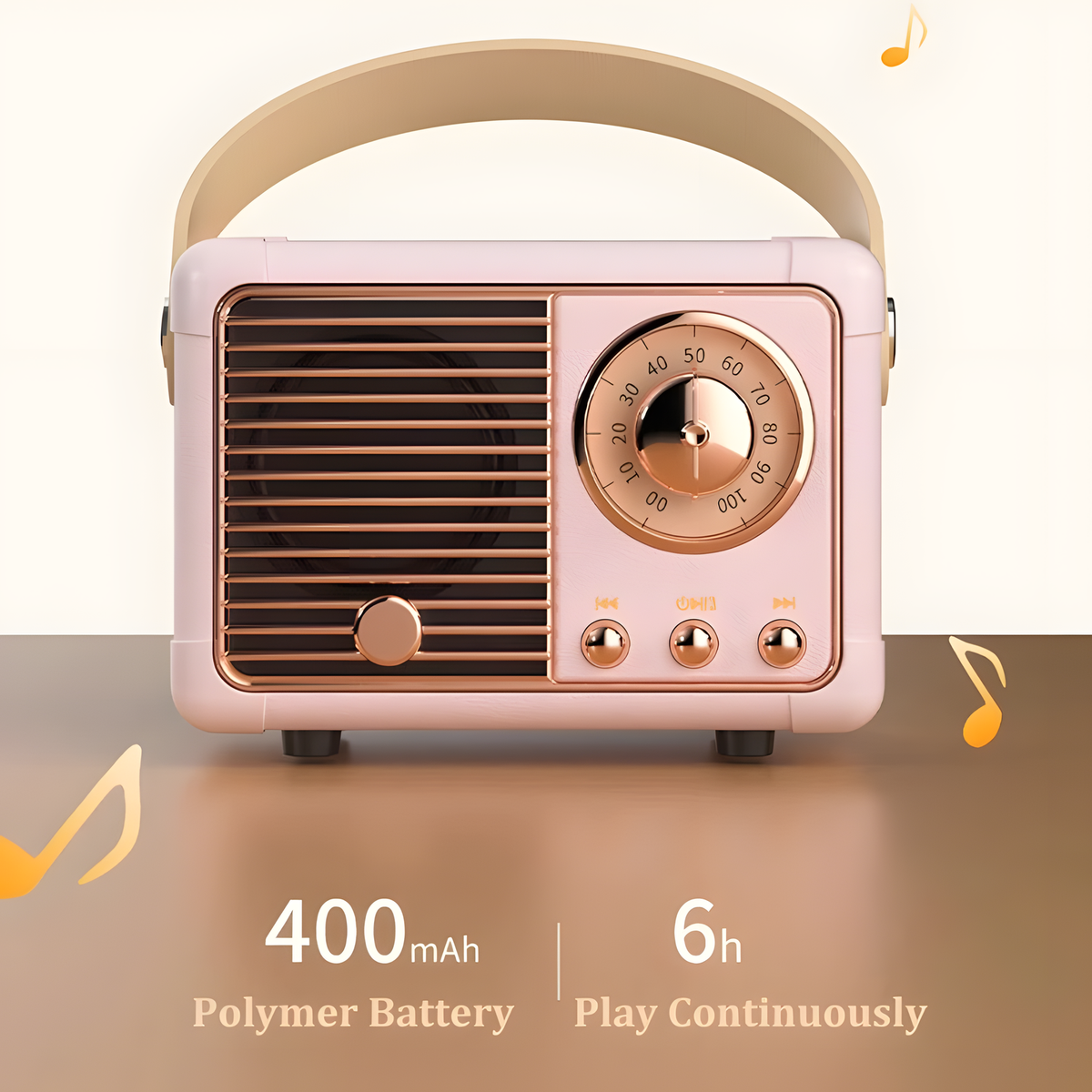 Retro Bluetooth Speaker with Carry Handle and USB Playback