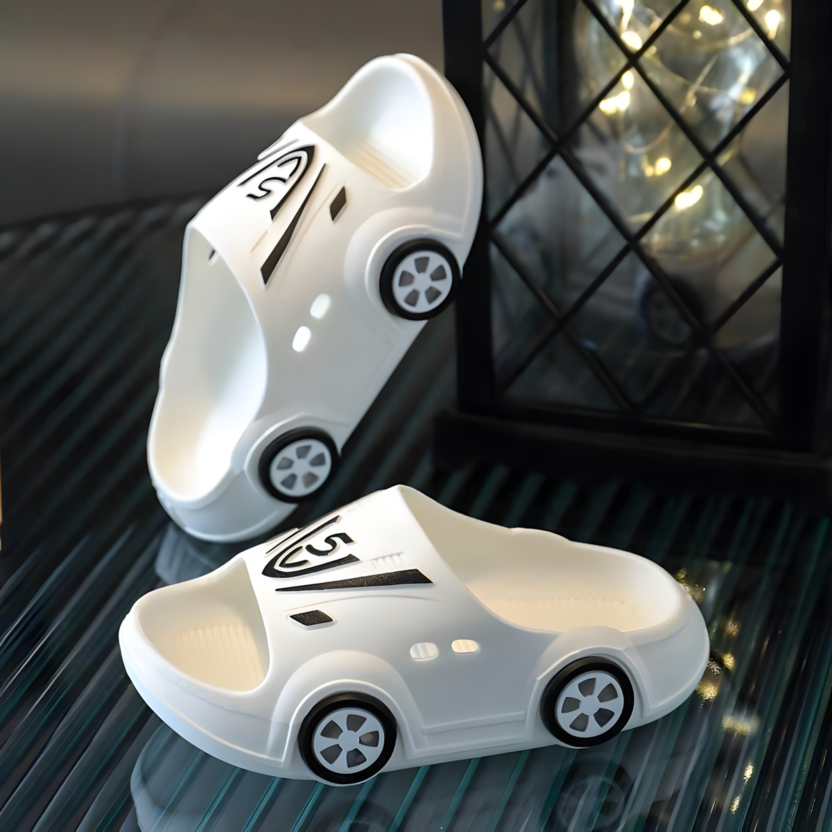 Kids' Light-Up Car Slippers with Open Toes and Wheel Details
