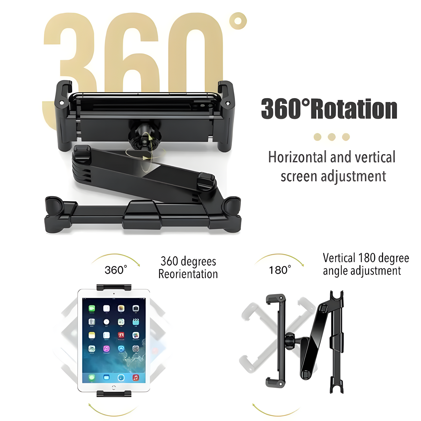 Foldable Car Headrest Tablet Holder – Adjustable 4.7–12.9"