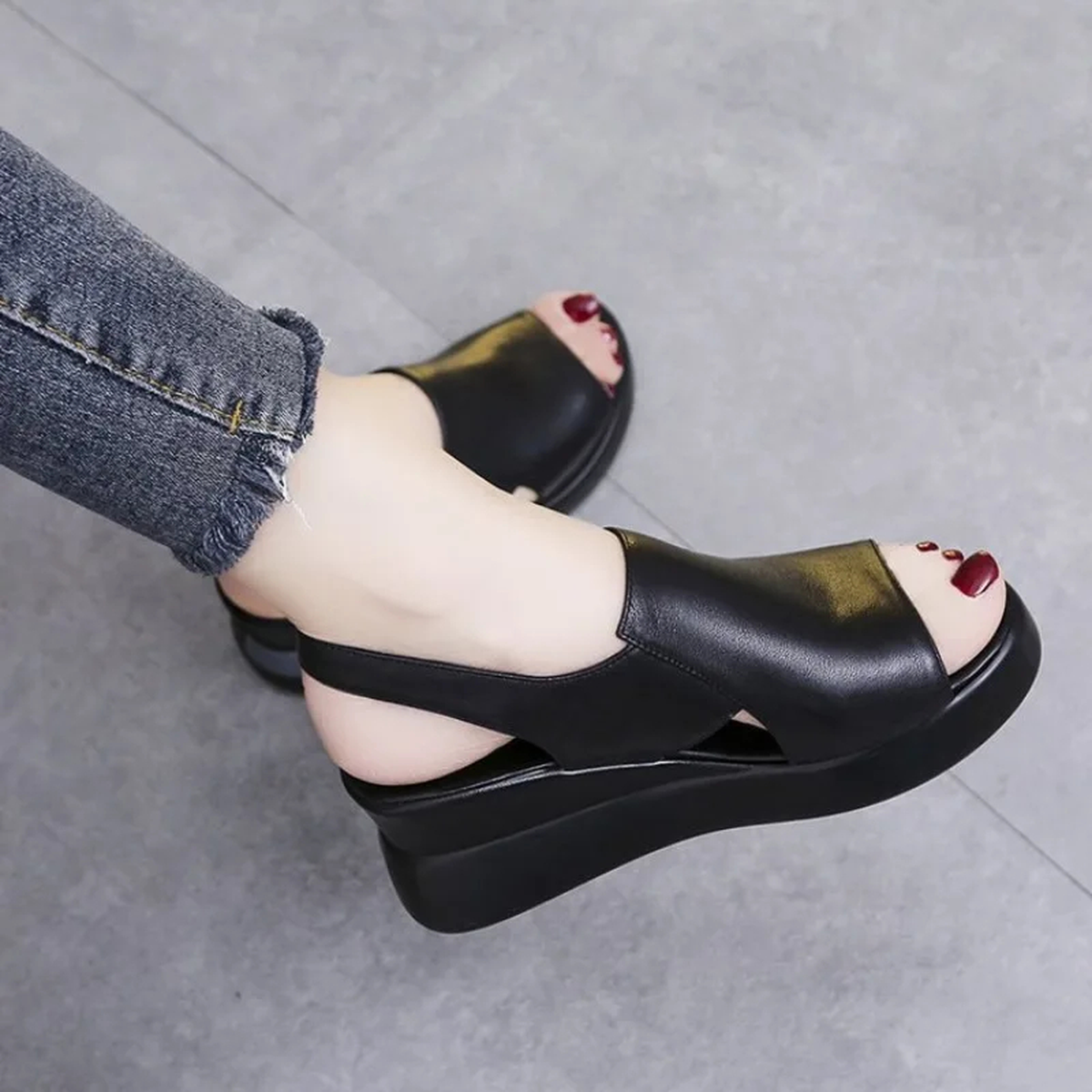 Women's Open-Toe Platform Sandals with Adjustable Ankle Buckle
