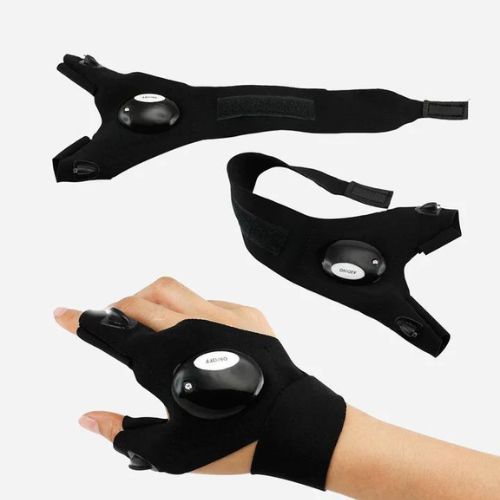 Fingerless LED Flashlight Gloves, Right, Left or Pair Options