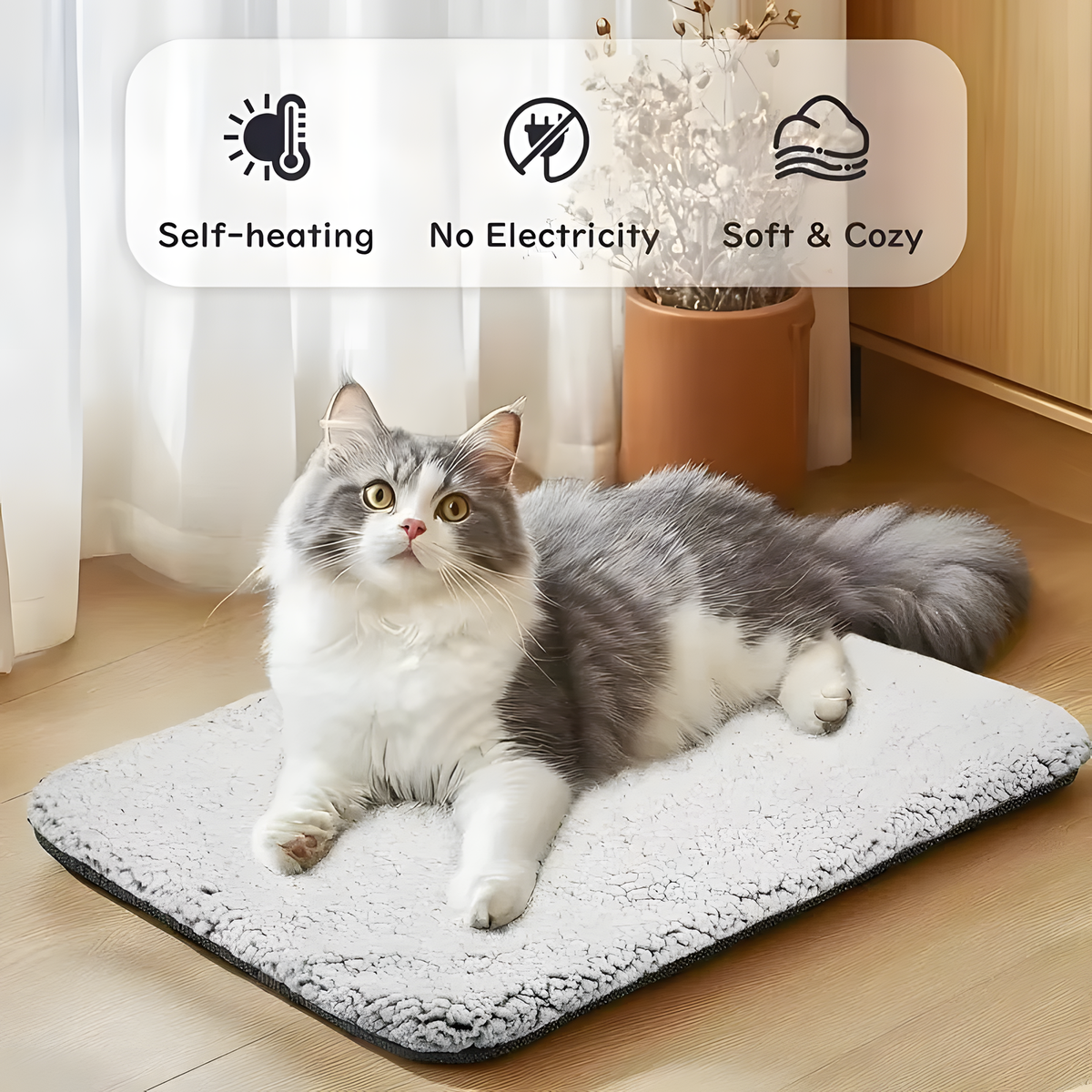 Self-Warming Plush Pet Mat for Cats and Dogs, Four Size Options