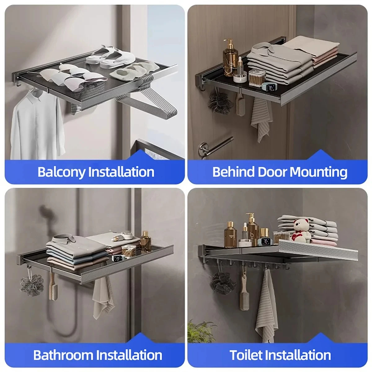 Wall-Mounted Folding Clothes Drying Rack with Multiple Rails
