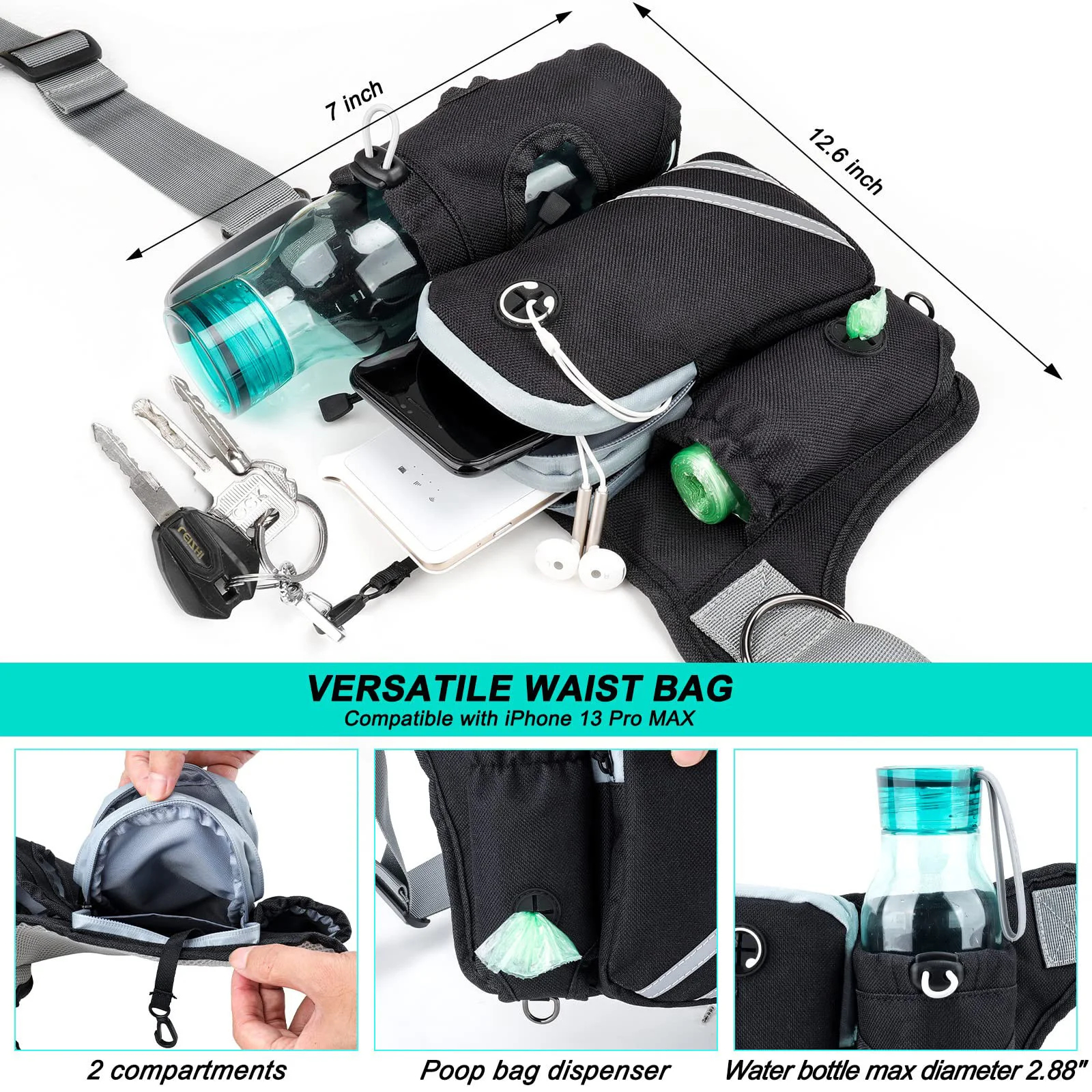 Hands-Free Dog Walking Waist Pack or Bungee Leash with Collar