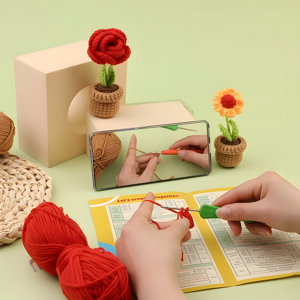 Beginner Crochet Flower Craft Kit with Materials and Guide