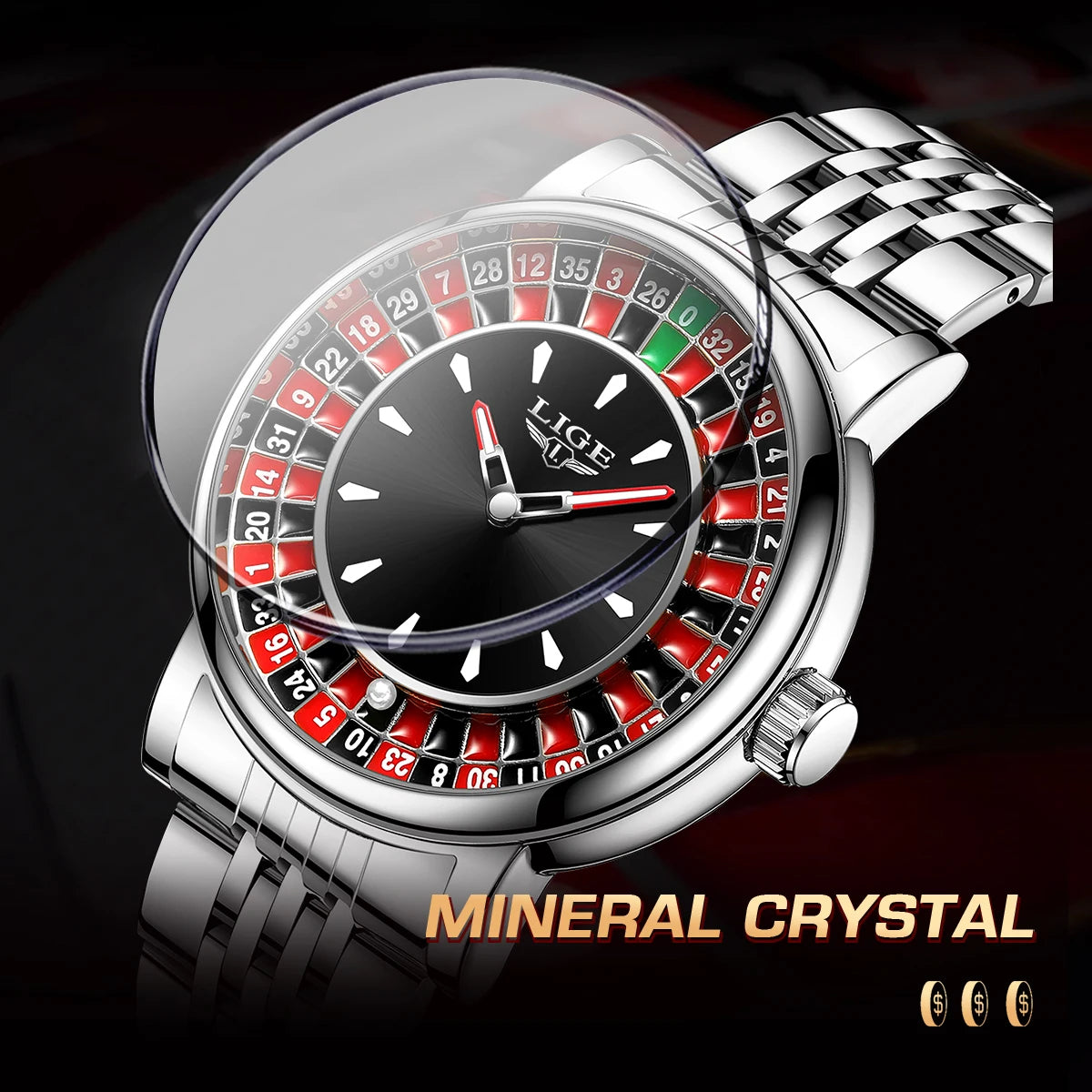 LIGE Roulette Spinning Dial Watch – Bold Casino Style