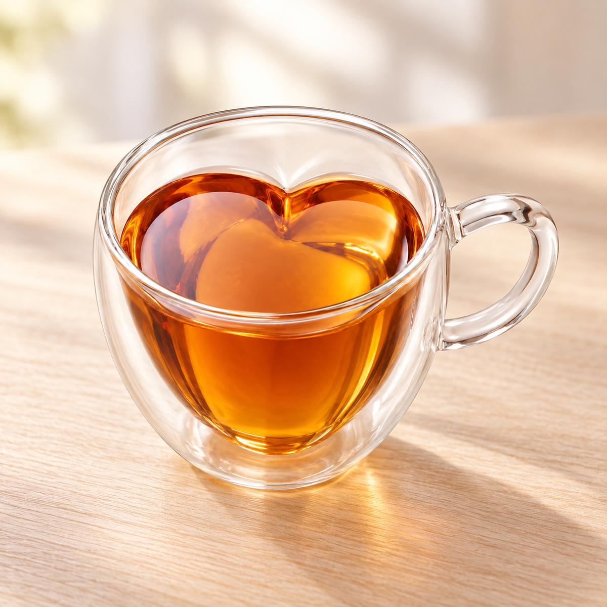 Double-Wall Heart Glass Cup with Handle, 180 or 240 ml