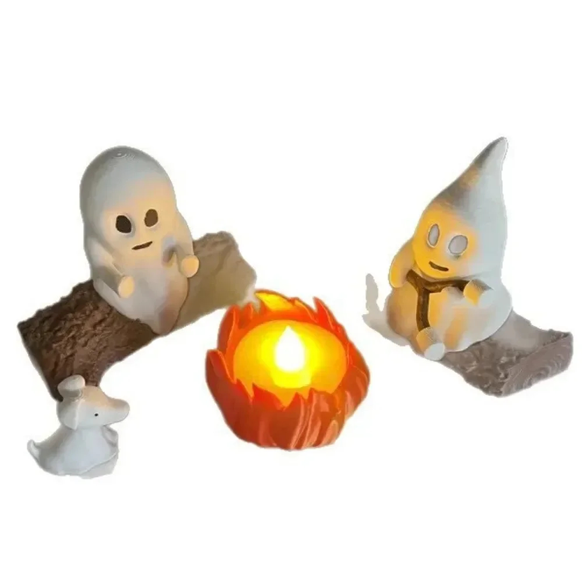 Light-Up Halloween Ghost Figurine Scene with Pumpkin Glow