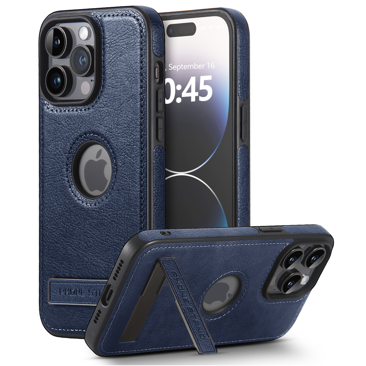 Leather-Texture iPhone 15 Pro Max Case with Fold-Out Stand
