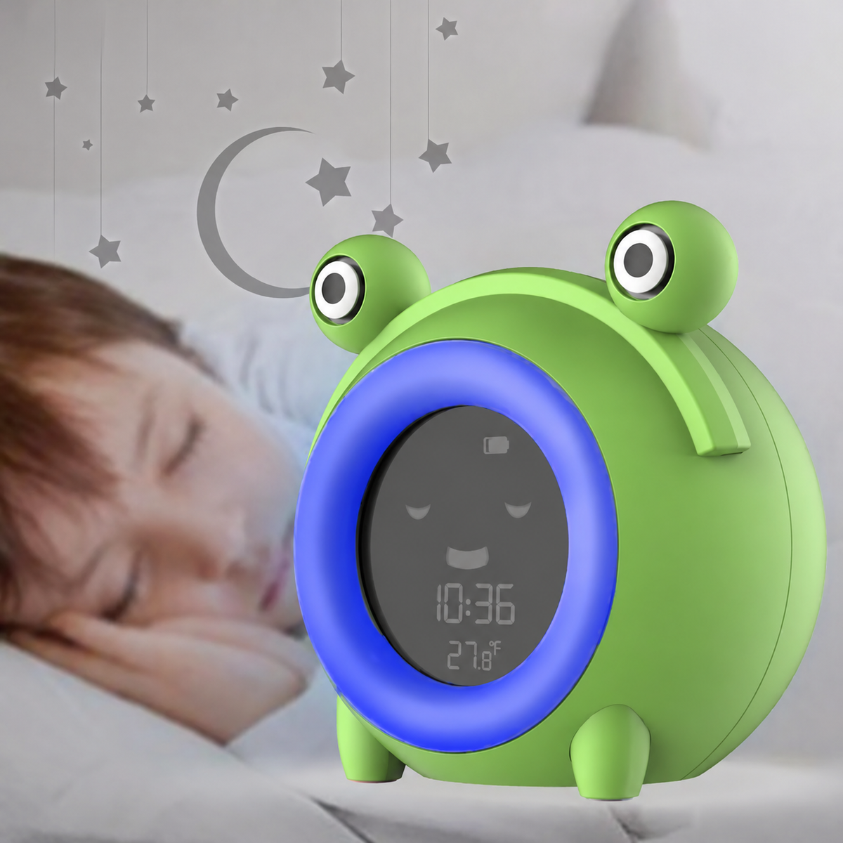 Frog Digital Alarm Clock with Color Light and Bedtime Cues
