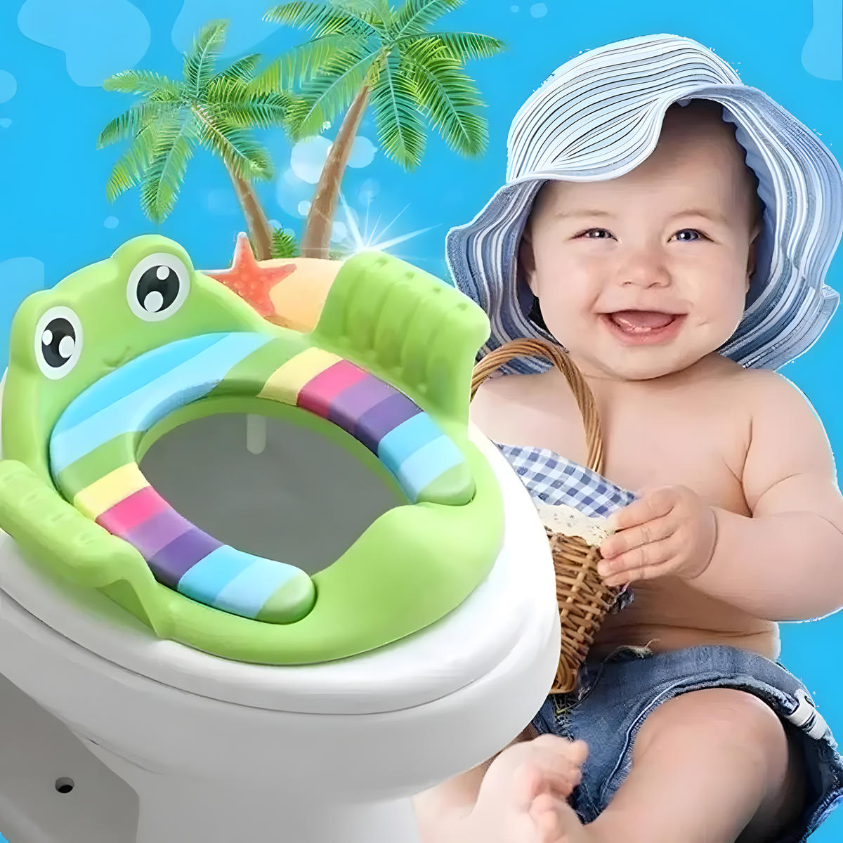 Frog Toddler Toilet Training Seat with Cushion and Handles