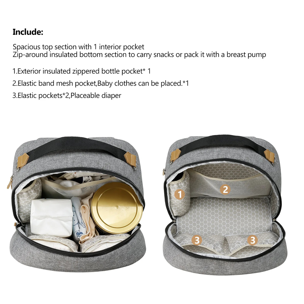 Insulated Diaper Backpack with Separate Lower Compartment