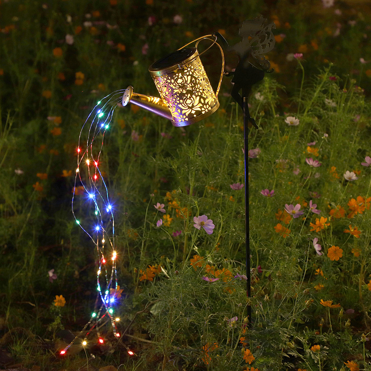 Solar Watering Can Garden Light with Cascading LED Drops