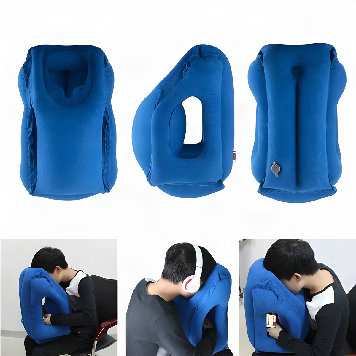 Inflatable Travel Pillow with Face Opening and Arm Cutouts