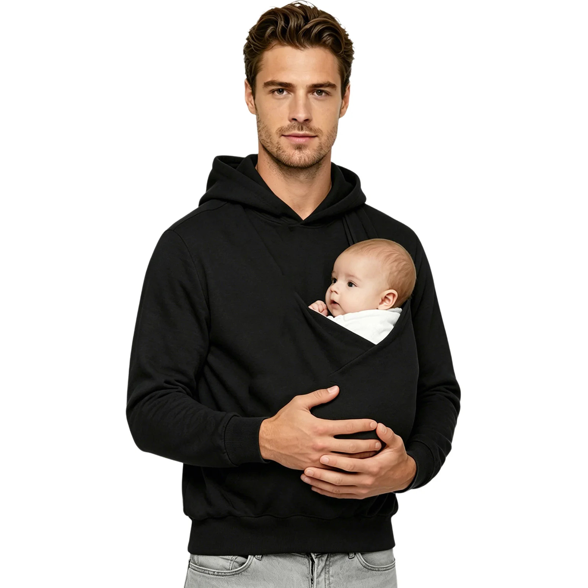 Men's Pullover Hoodie with Wide Crossover Front Pouch Design