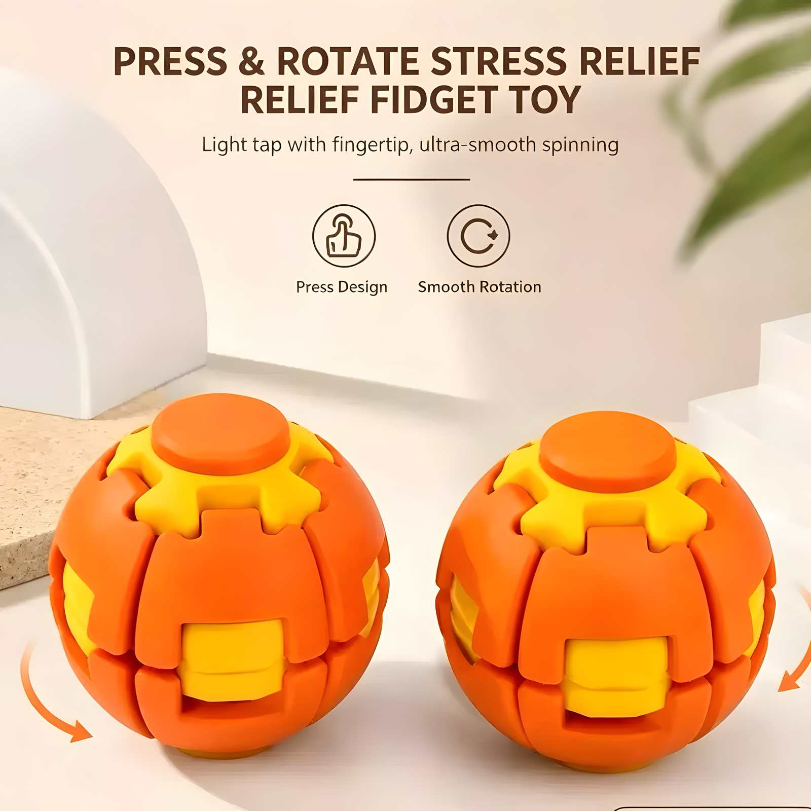 Press and Spin Fidget Ball Tactile Desk Toy 6.5cm 9 Colors