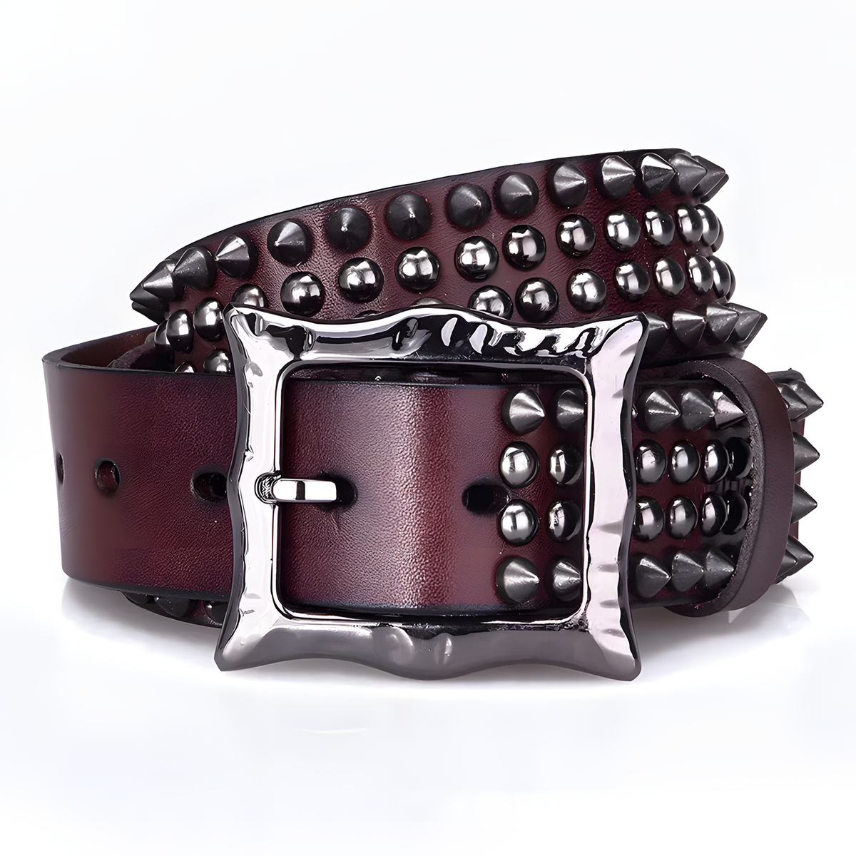 Studded Belt with Decorative Pin Buckle in Brown or Black
