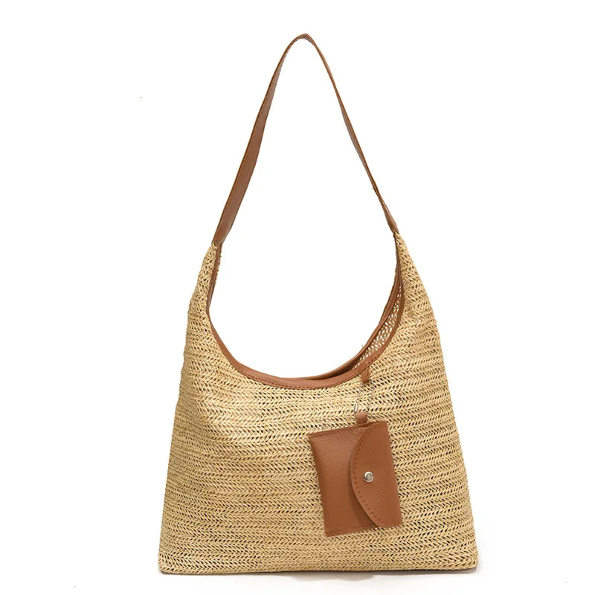 Crochet Hobo Shoulder Bag with Stripes and Front Flap Pocket