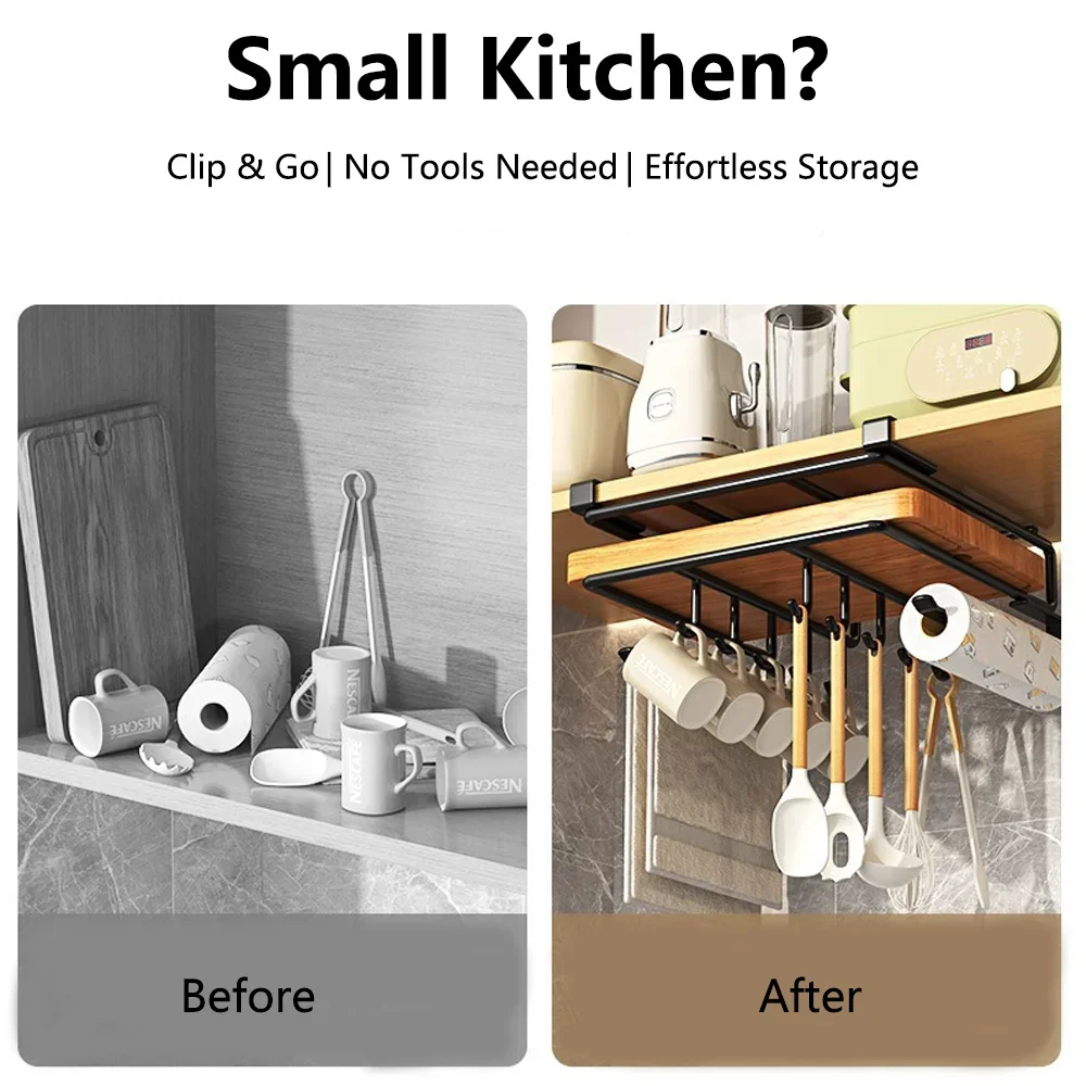 No-Drill Under-Cabinet Storage Rack – Black & Silver