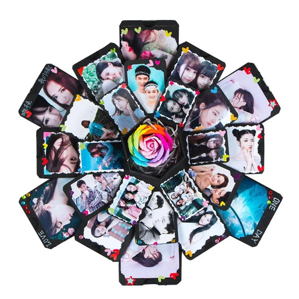 DIY Explosion Photo Gift Box with Layered Scrapbook Panels