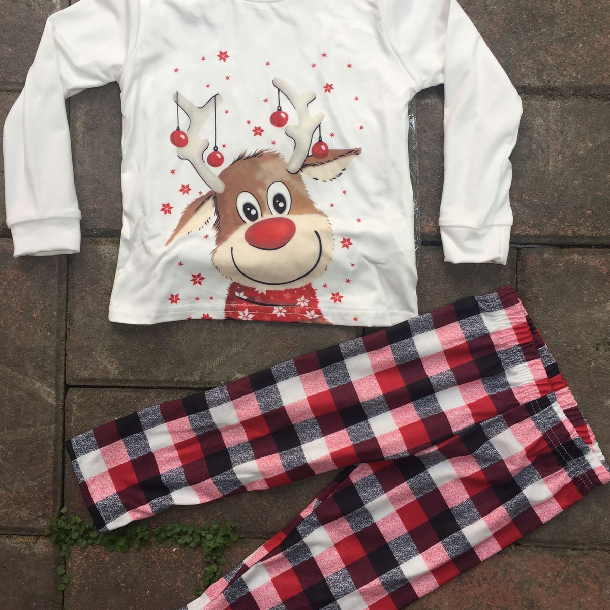 Matching Reindeer Family Christmas Pajama Set, Red Plaid