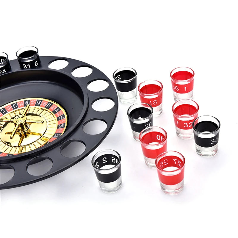 Shot Glass Roulette Drinking Game - 16 Glasses with Spinning Wheel | Party Game Set