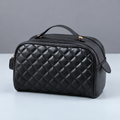 Quilted PU Toiletry Bag with Carry Handle, 26 x 15 x 15 cm