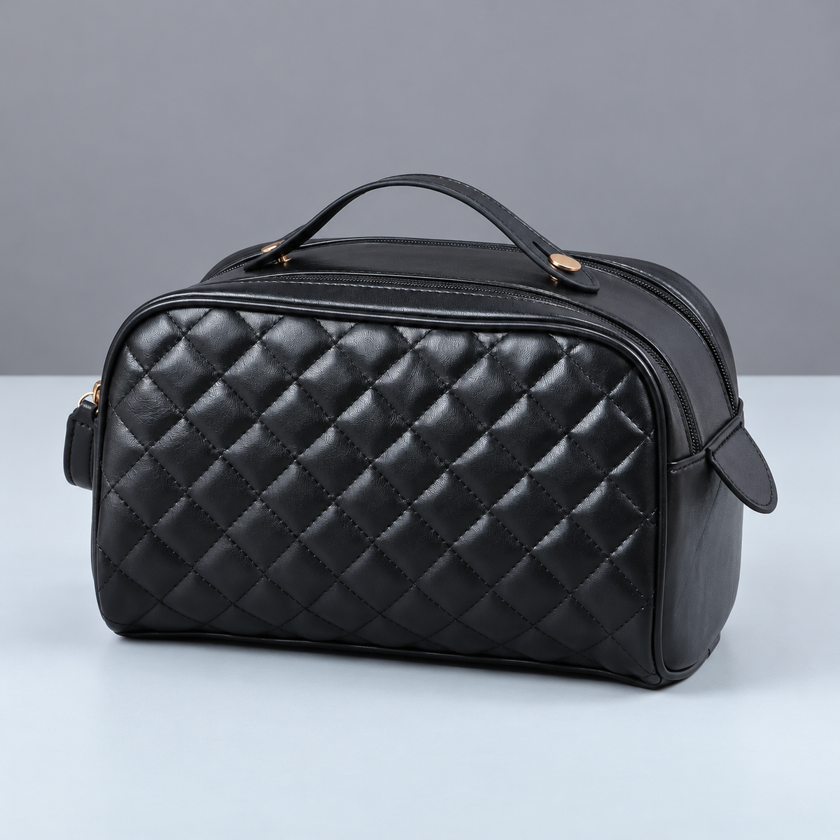 Quilted PU Toiletry Bag with Carry Handle, 26 x 15 x 15 cm