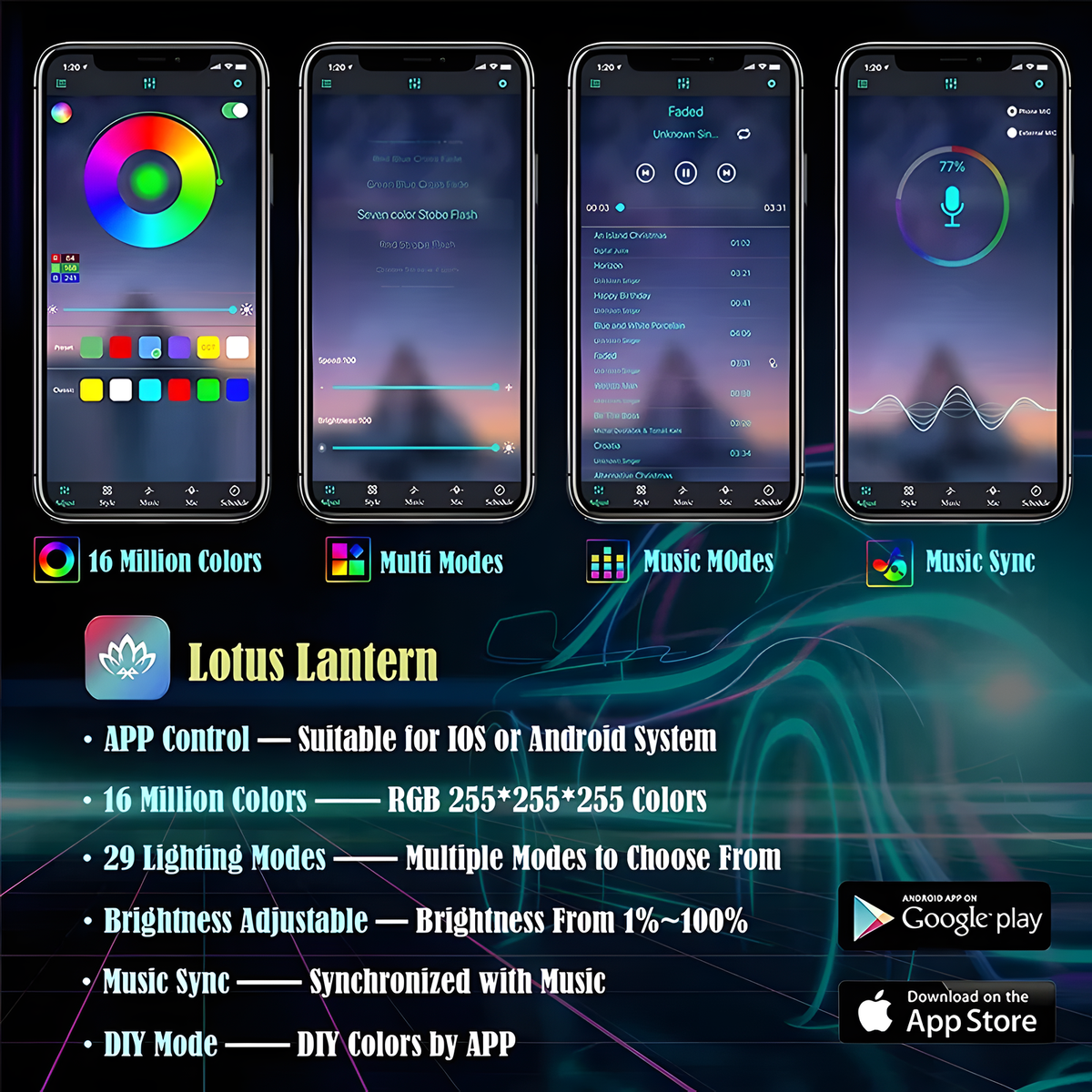 RGB Fiber-Optic Car Interior Ambient Light Kit with Controller