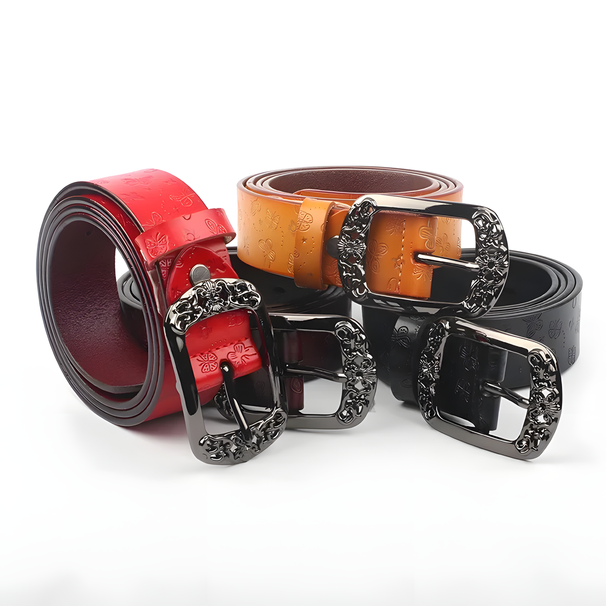 Women's Butterfly-Embossed Belt with Decorative Pin Buckle