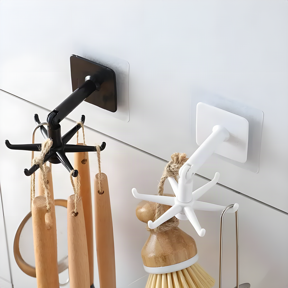 Rotating Six-Hook Utensil Hanger with Adhesive Mounting Pad