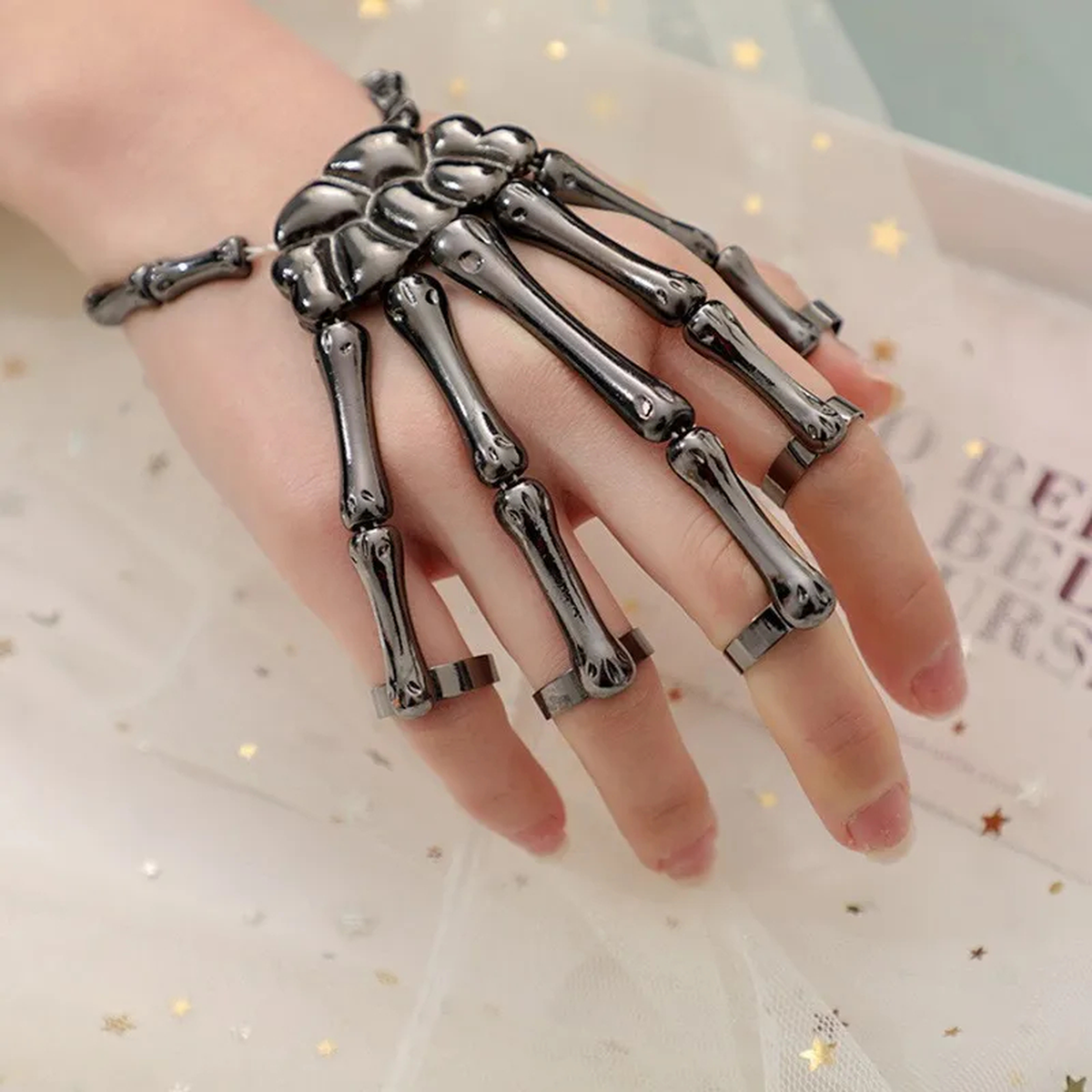 Skeleton Hand Bracelet, Articulated Bones, Gothic Halloween