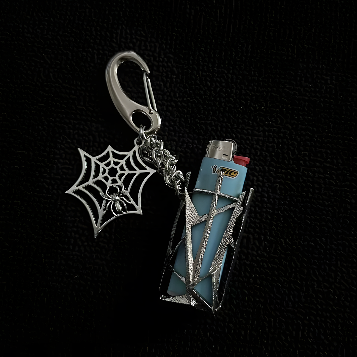 Decorative Lighter Case, Spiderweb Charm & Chain Clip