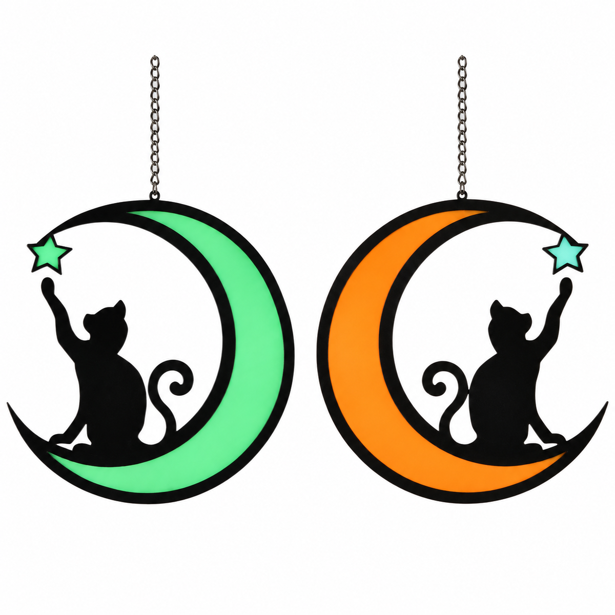 Cat and Moon Acrylic Hanging Decoration in Two Sizes and Colors