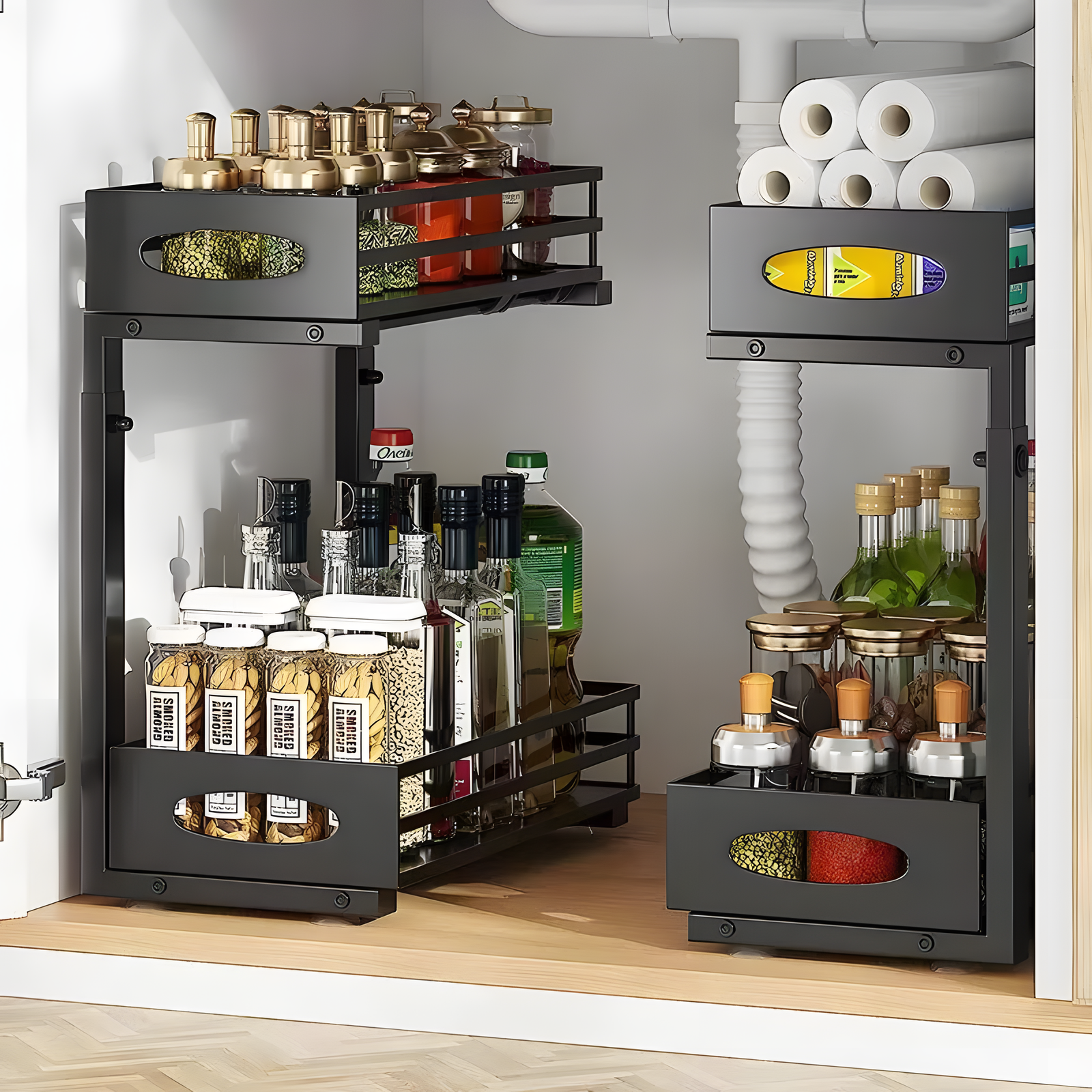 Pull-Out Under-Sink Organizer Rack for Cleaning Supplies
