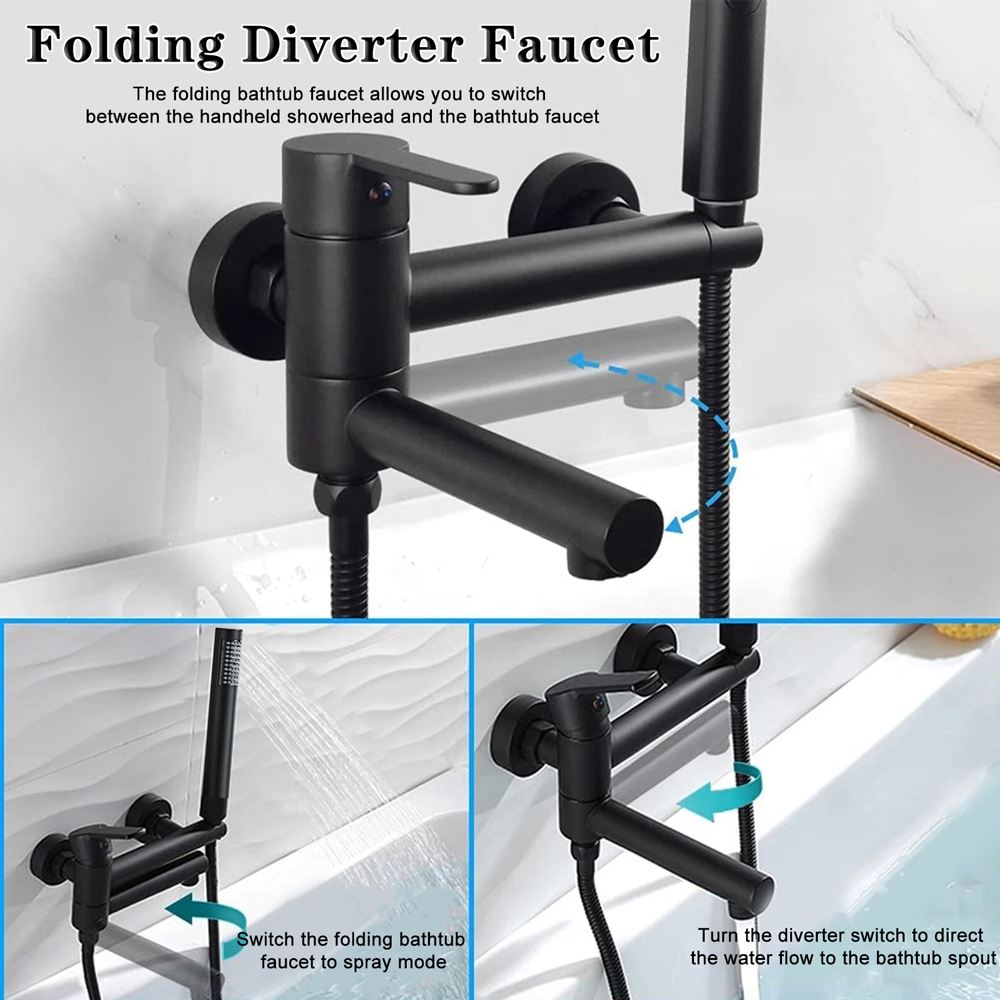 Wall Mounted Bathtub Faucet Set with Hand Shower Black Finish