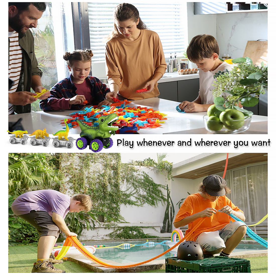 96-Piece Dinosaur Roller-Coaster Track Set with Motorized Car