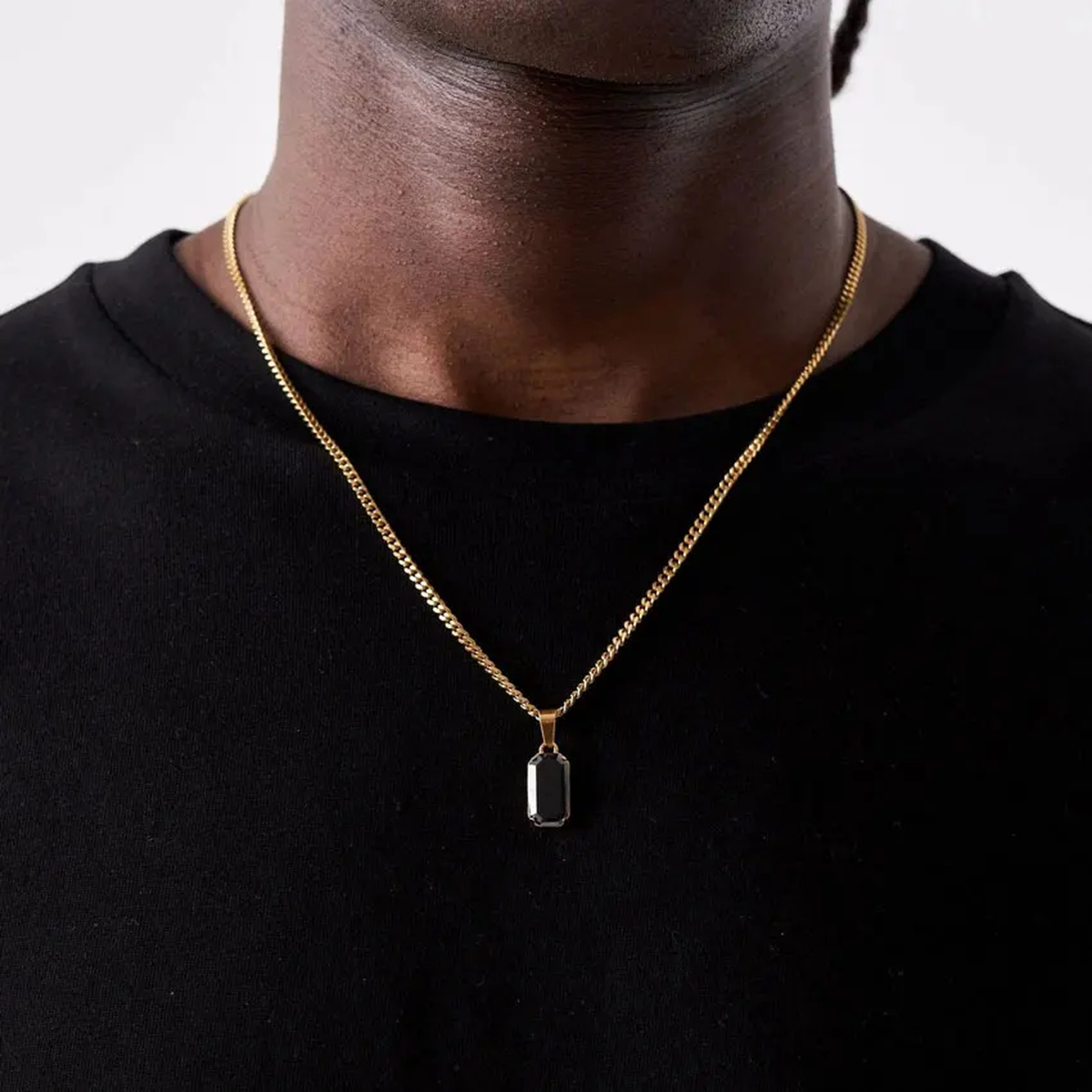 Rectangular Stone-Look Pendant Necklace with Fine Chain