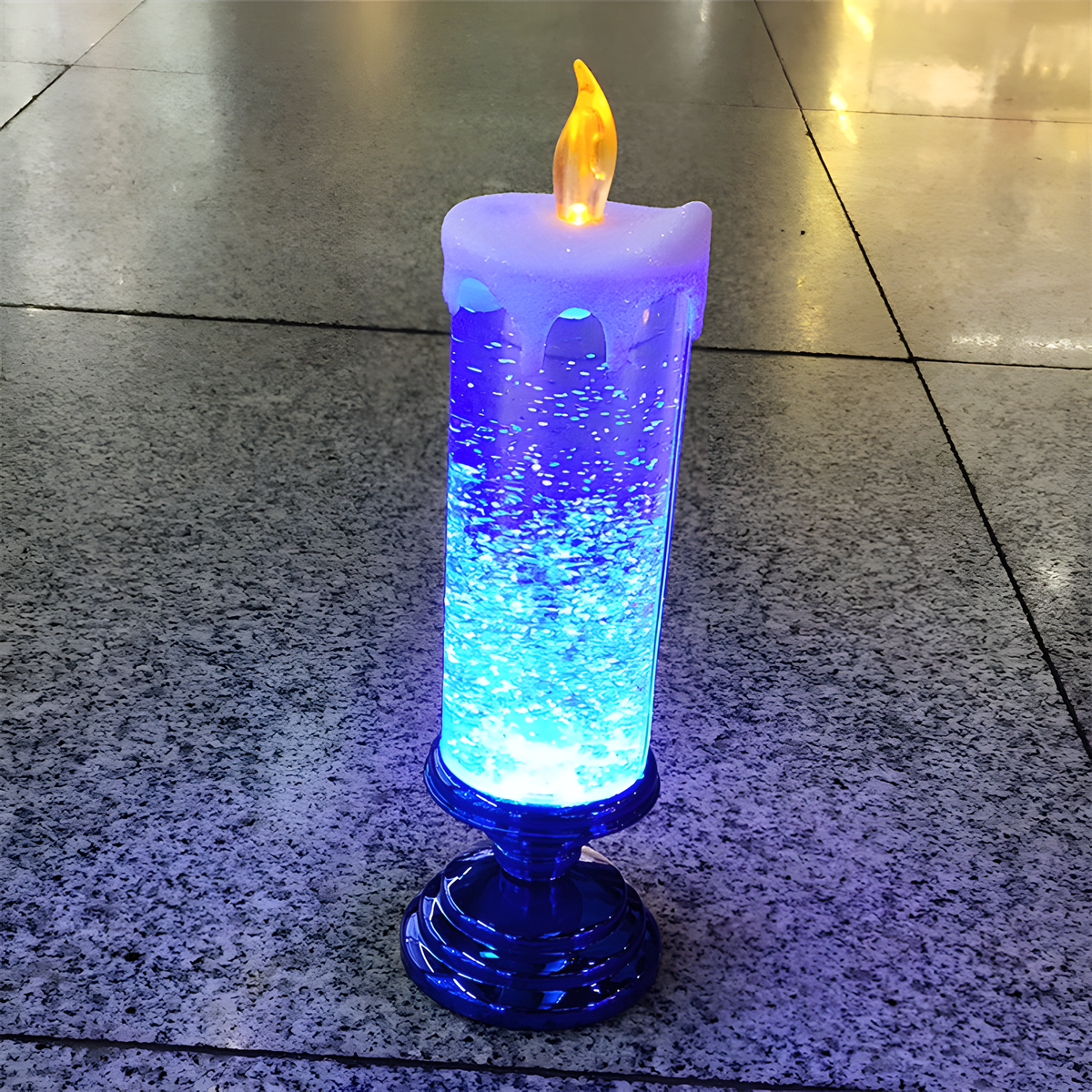 LED Glitter Candle, Flameless Decoration and Pedestal Base