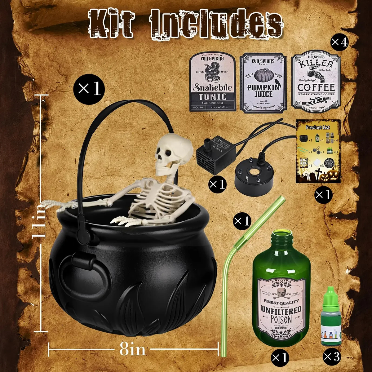 Halloween Cauldron Decoration with Floating Bottle Effect