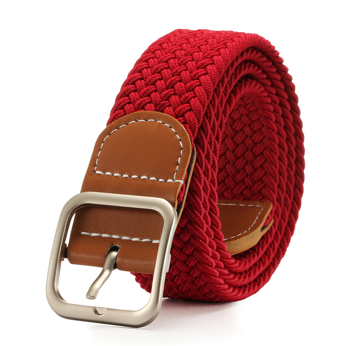 Elastic Braided Belt with Adjustable Square Metal Buckle