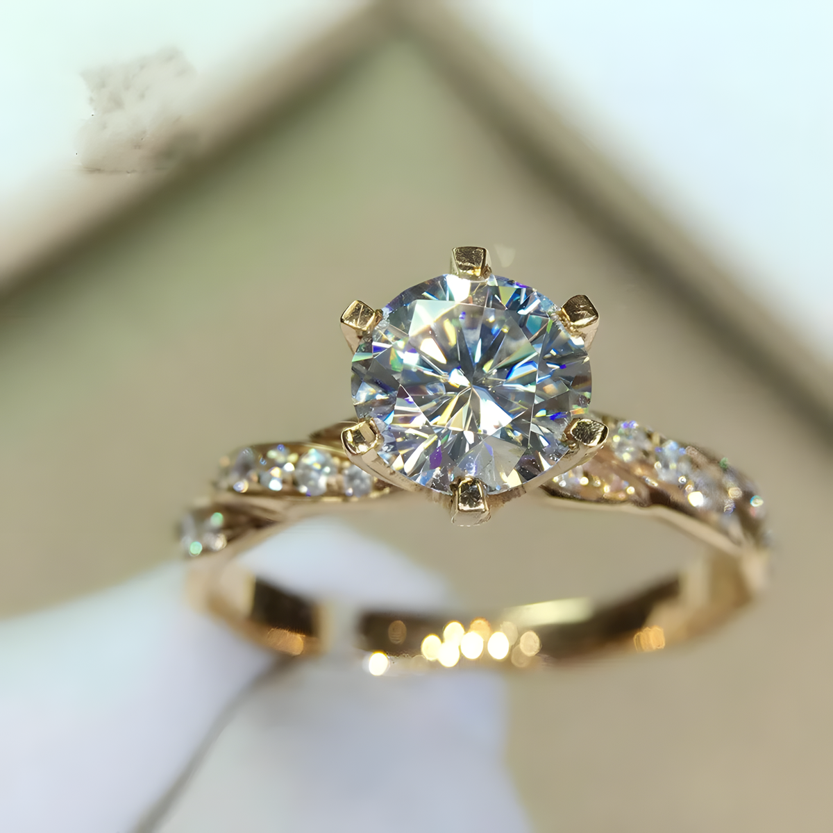 Twisted-Band Ring with Crystal-Look Center Stone